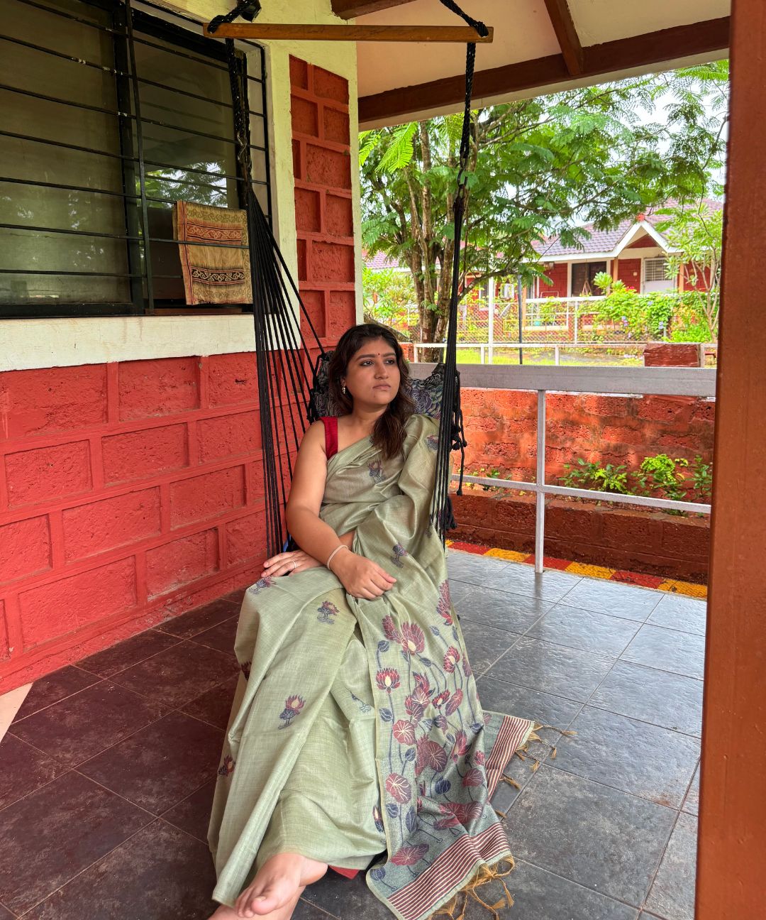 Green chanderi cotton lotus saree