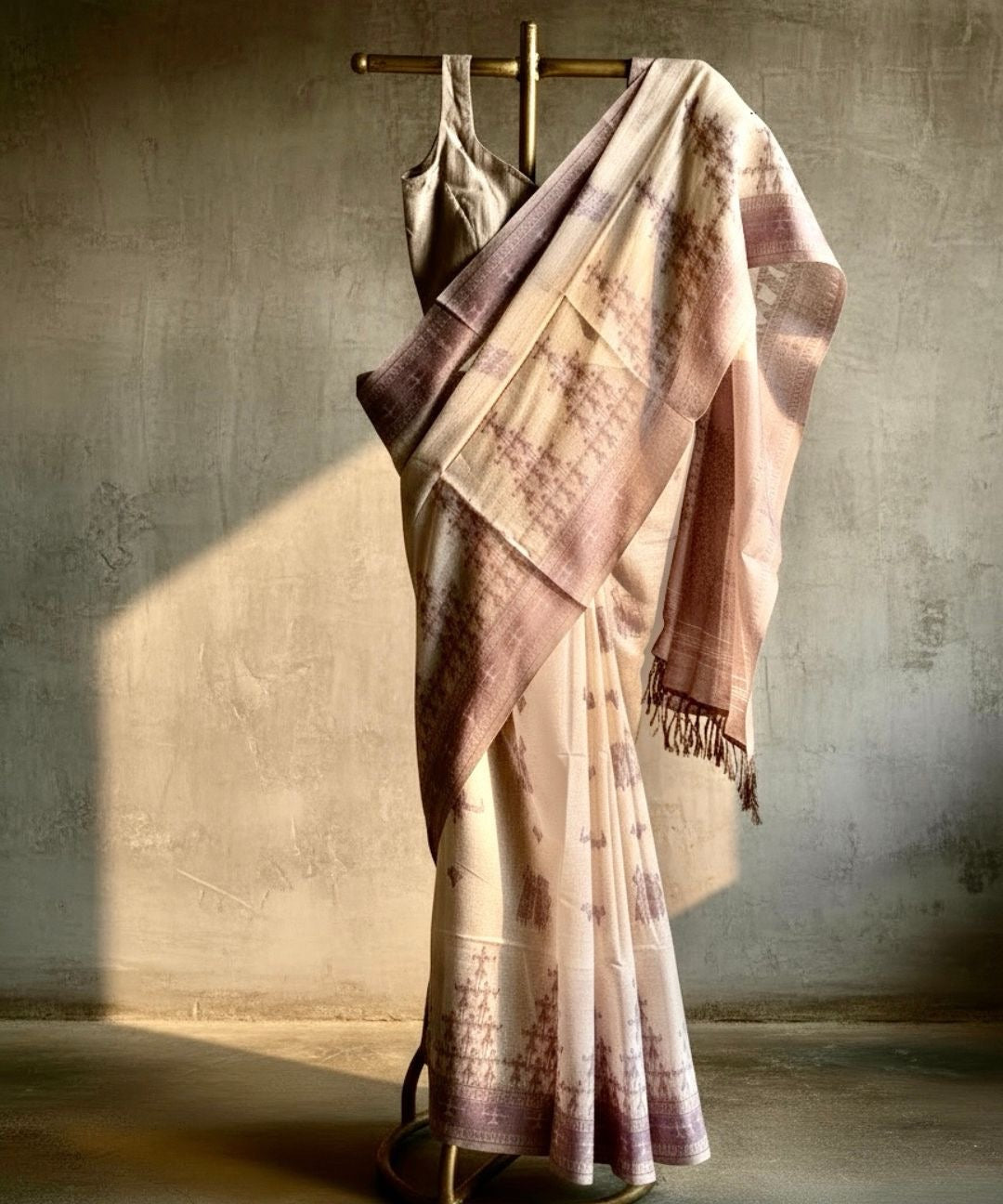 Brown varli chanderi cotton saree