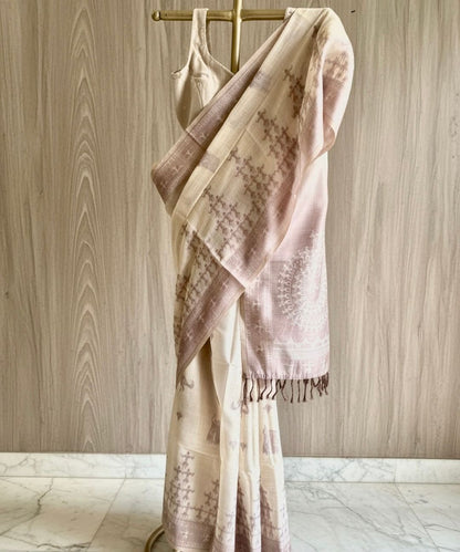 Brown varli chanderi cotton saree