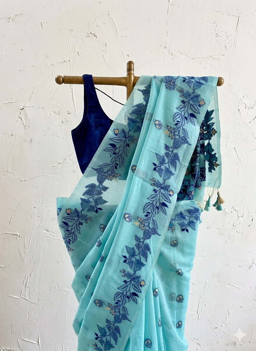 Paisley Sea green Chanderi saree