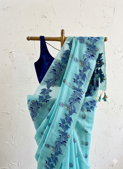 Paisley Sea green Chanderi saree