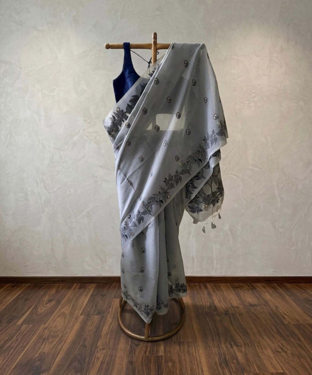 Grey Chanderi Jamdani saree