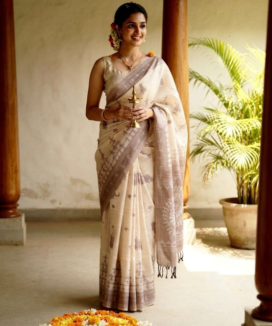 Brown varli chanderi cotton saree