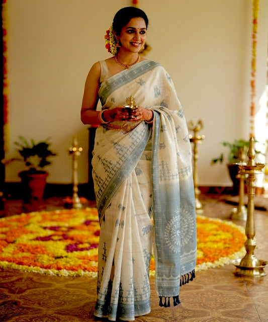Teal green varli Chanderi cotton saree