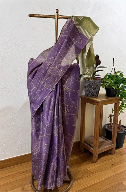 Purple Green Tissue Silk Floral Saree
