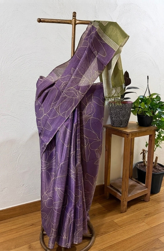 Purple Green Tissue Silk Floral Saree