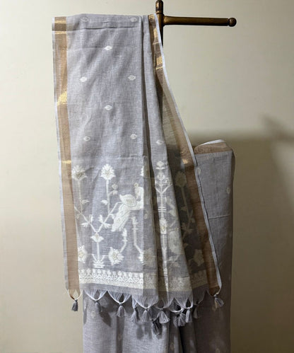 Summer Beige linen Jamdani saree