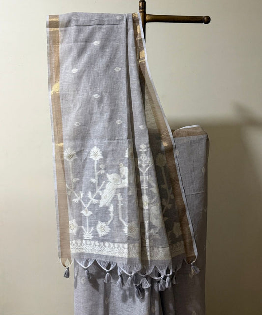 Summer Beige linen Jamdani saree