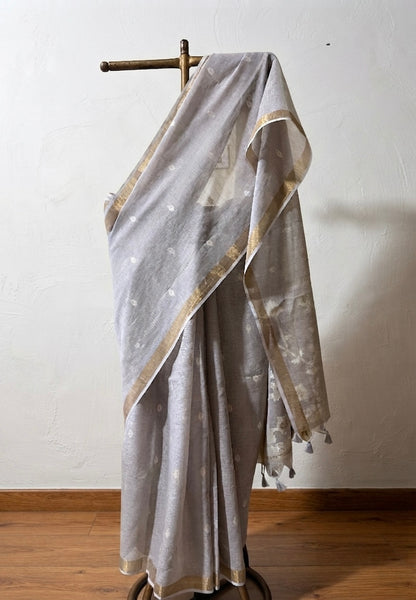 Summer Beige linen Jamdani saree