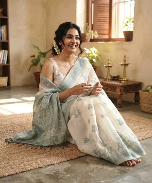 Green varli chanderi cotton saree