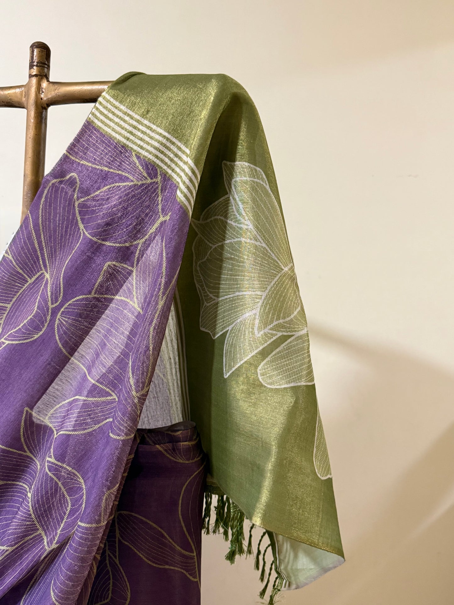 Purple Green Tissue Silk Floral Saree