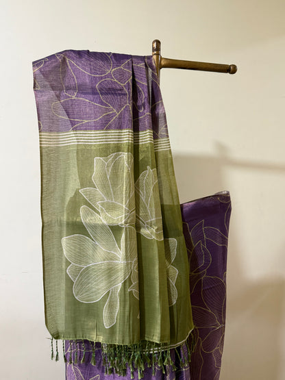 Purple Green Tissue Silk Floral Saree
