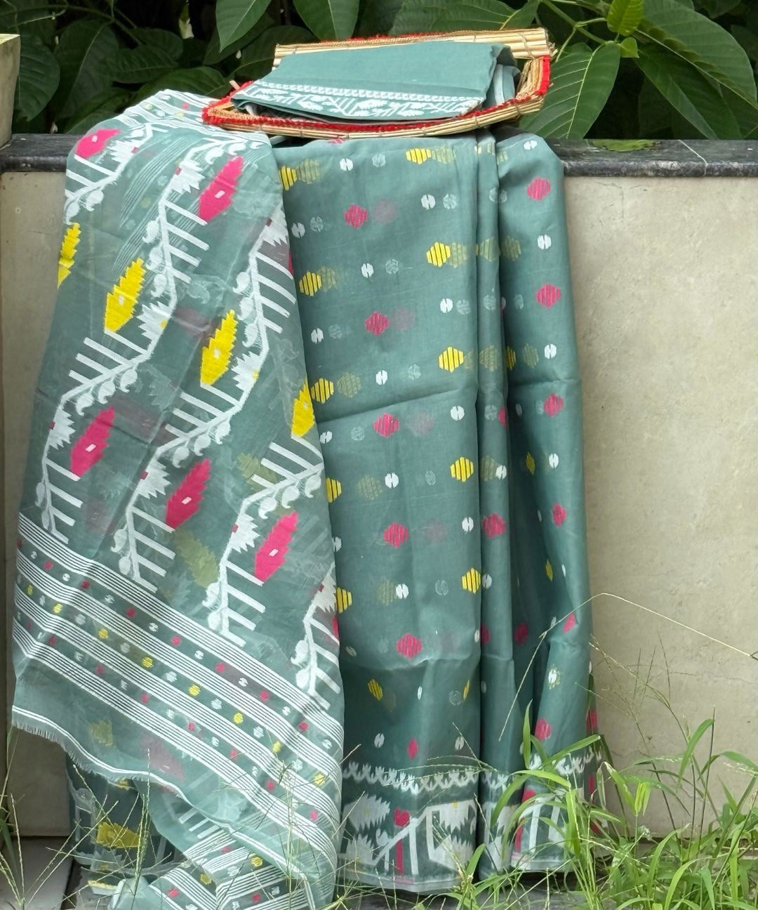 Sage Green Dhakai Jamdani Saree