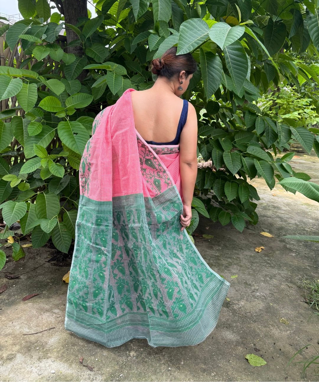 Rust Green Dhakai Jamdani Cotton saree