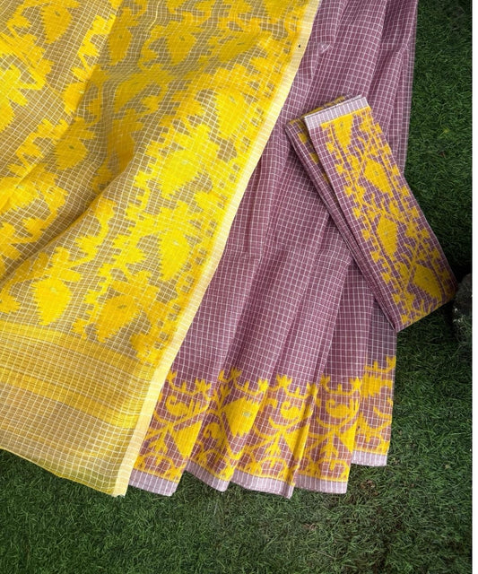 Lilac Yellow Bengal Jamdani Saree
