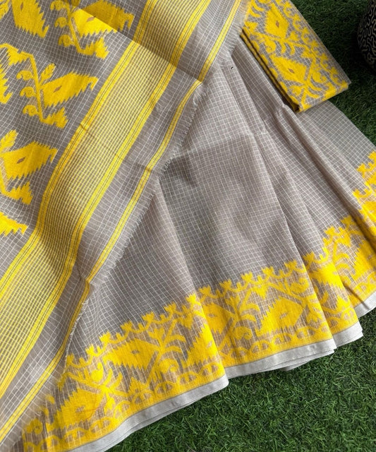 Beige Yellow Bengal Jamdani saree