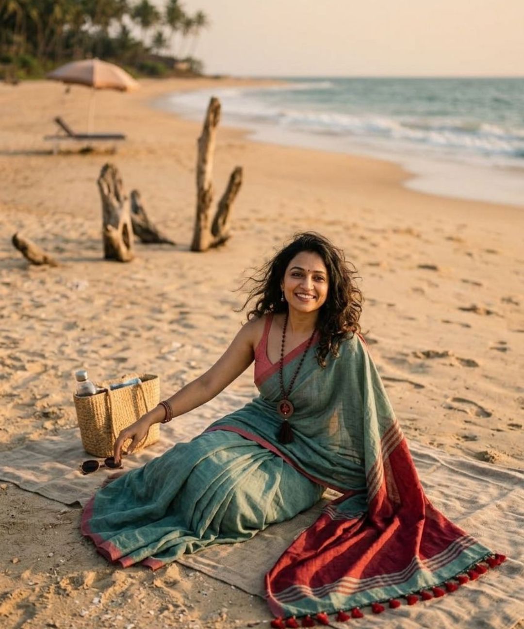 Summer green cotton saree