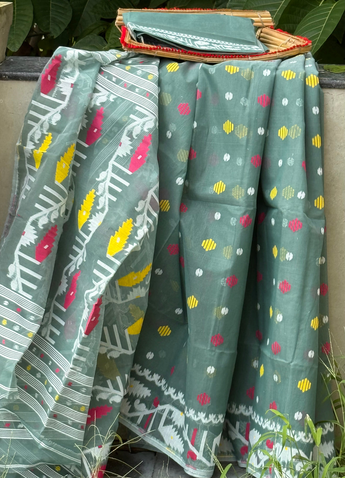 Sage Green Dhakai Jamdani Saree