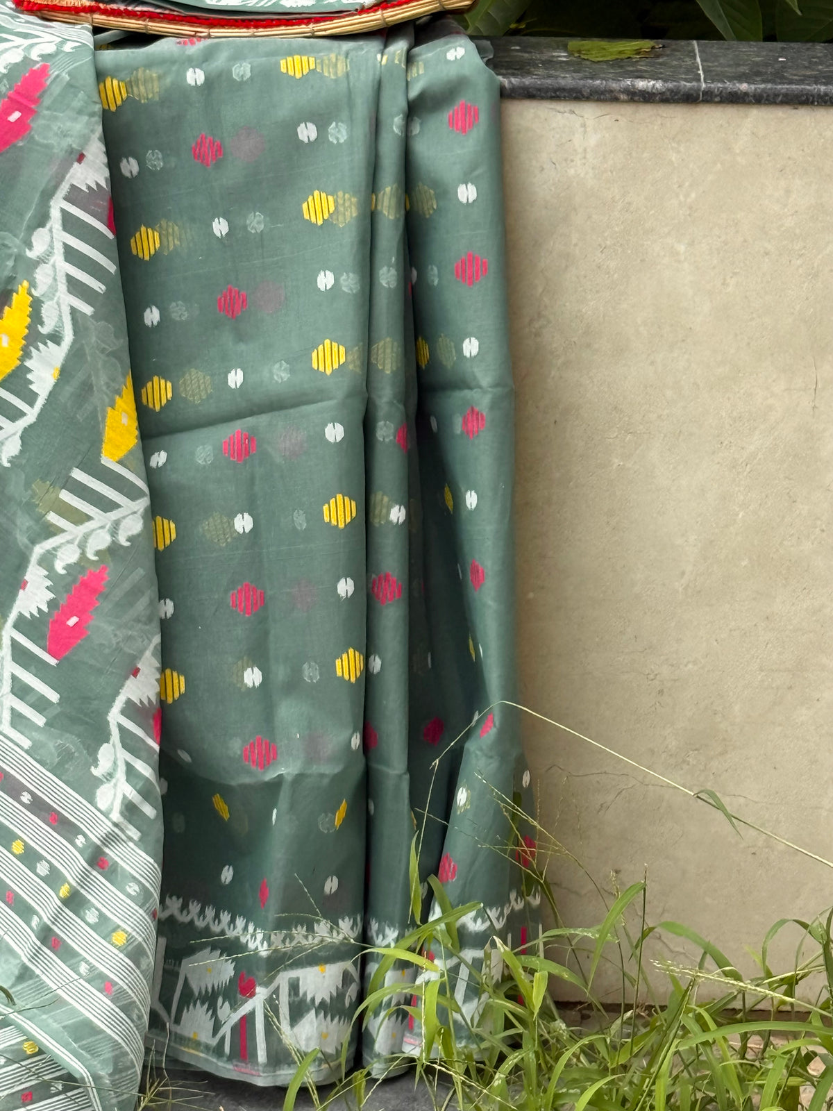 Sage Green Dhakai Jamdani Saree