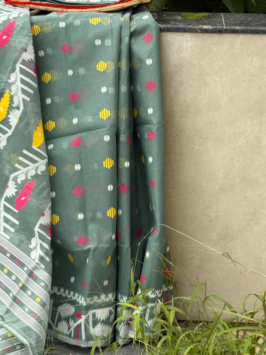 Sage Green Dhakai Jamdani Saree