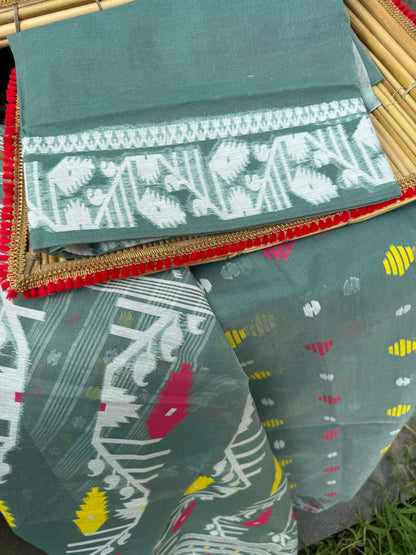 Sage Green Dhakai Jamdani Saree