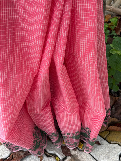 Rust Green Dhakai Jamdani Cotton saree