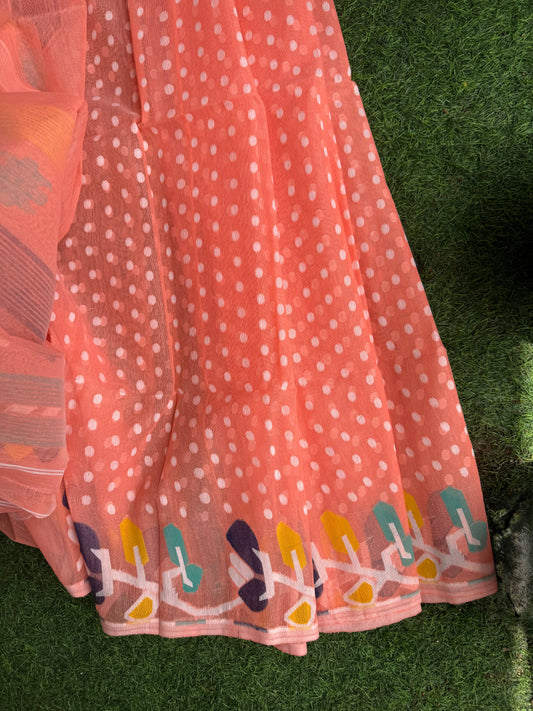 Peach Bengal Jamdani Saree
