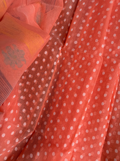 Peach Bengal Jamdani Saree