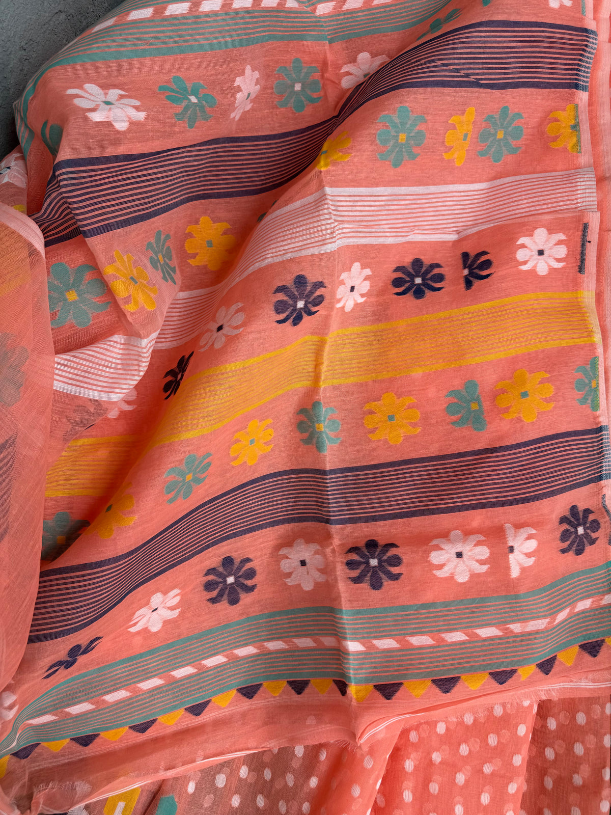 Peach Bengal Jamdani Saree
