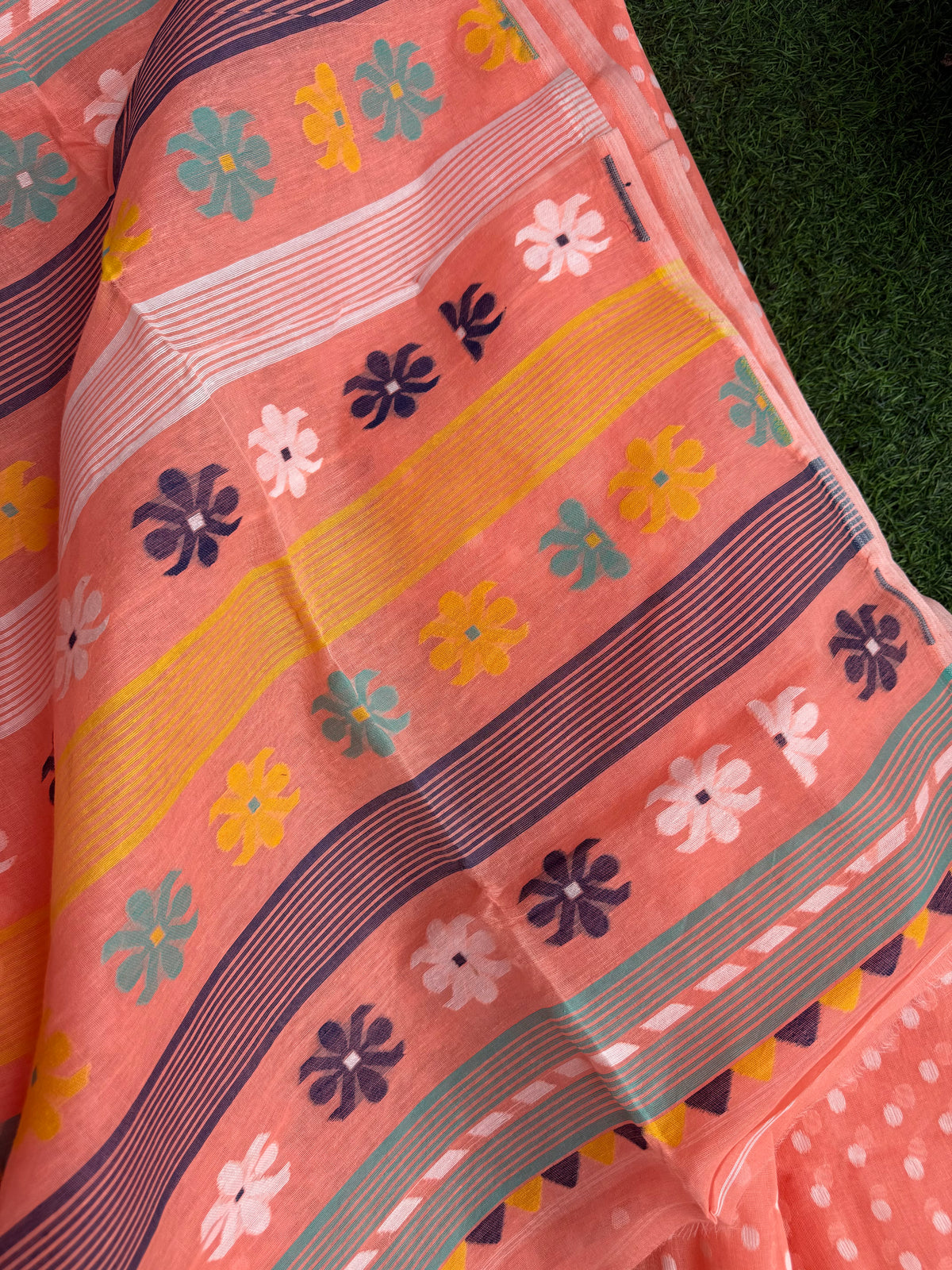 Peach Bengal Jamdani Saree
