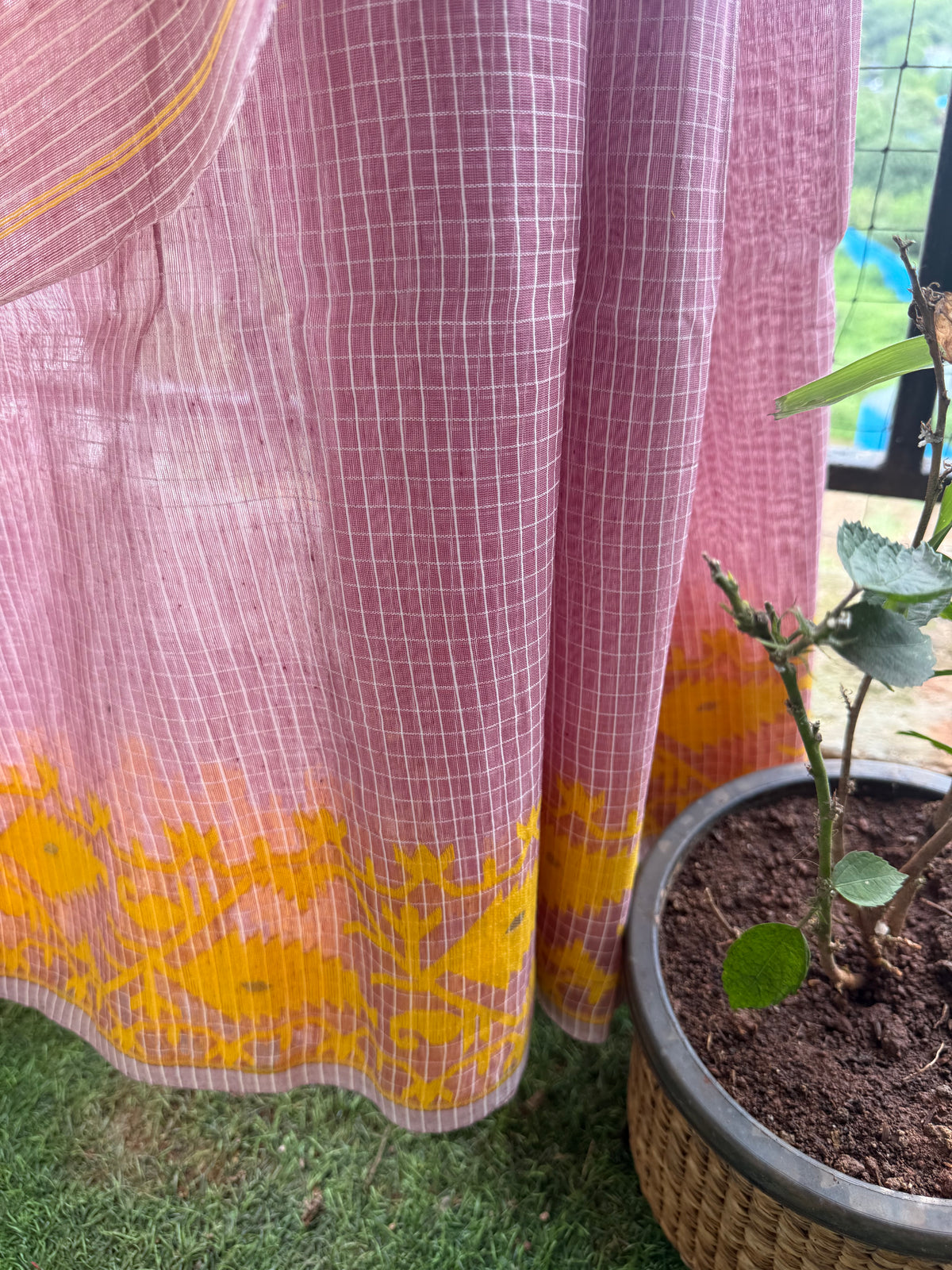 Lilac Yellow Bengal Jamdani Saree