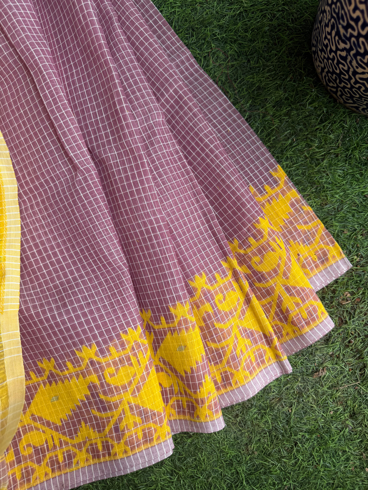 Lilac Yellow Bengal Jamdani Saree