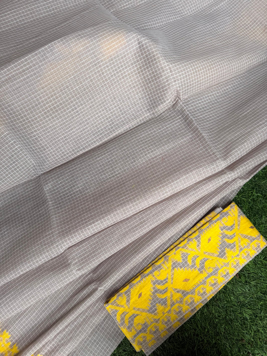 Beige Yellow Bengal Jamdani saree