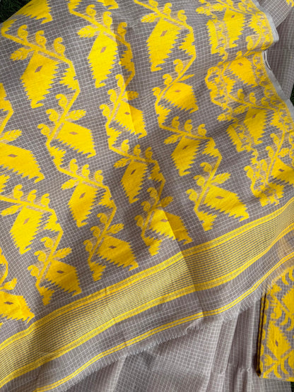 Beige Yellow Bengal Jamdani saree