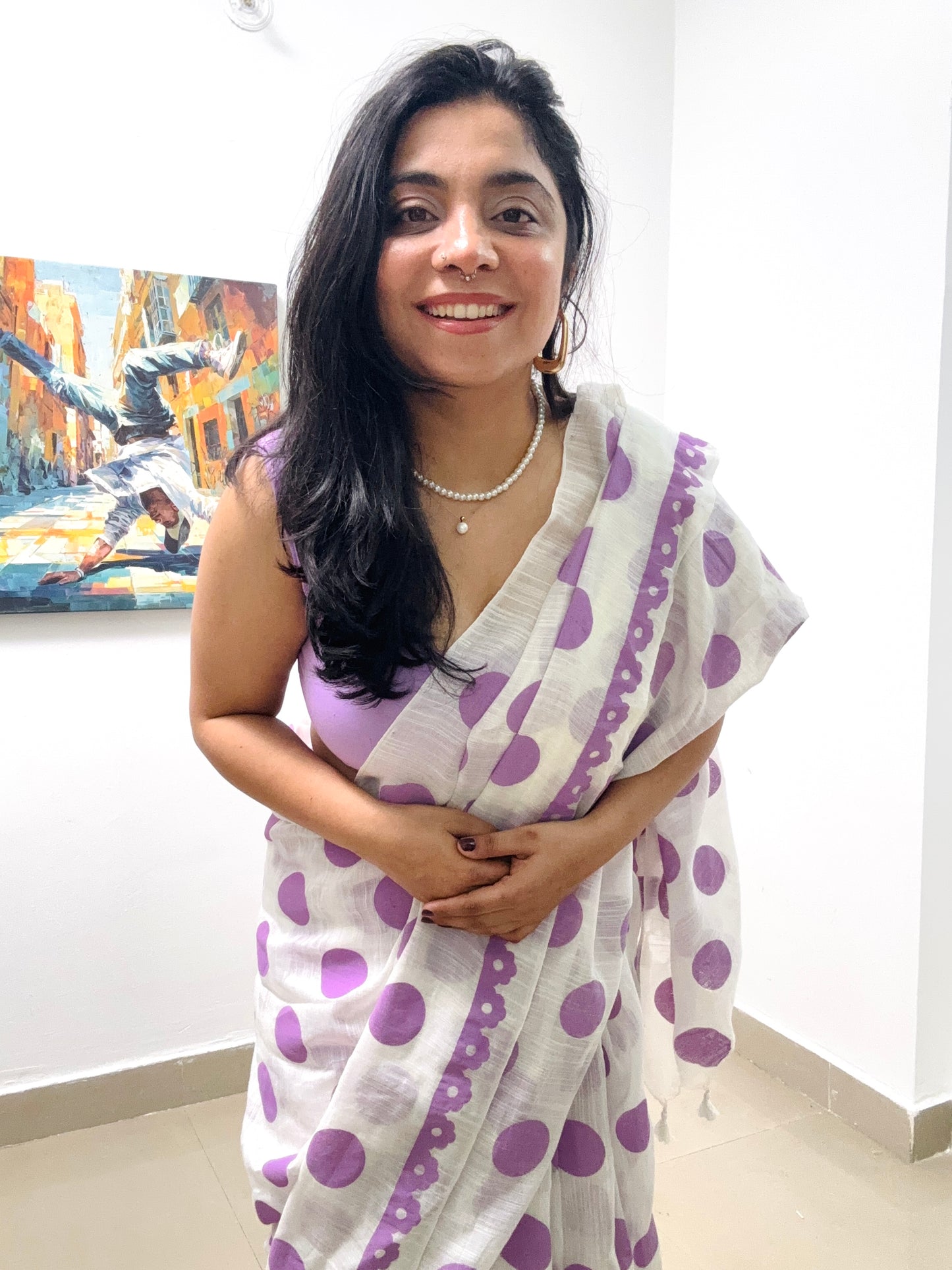 Lilac Lilt Handwoven cotton saree