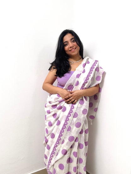 Lilac Lilt Handwoven cotton saree