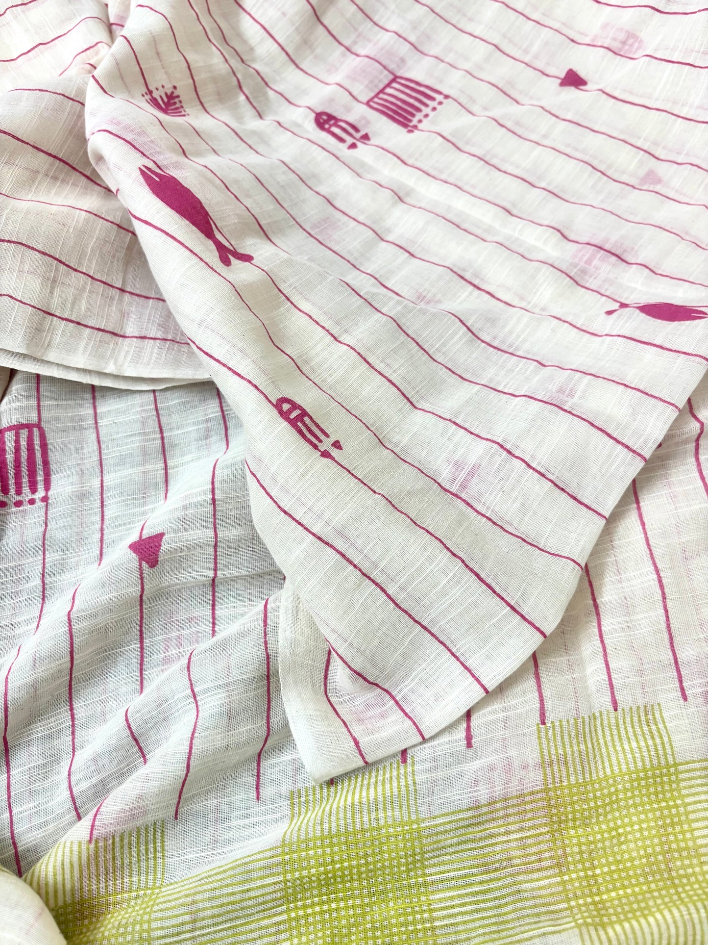 Pink Fin Lagoon Handwoven Saree