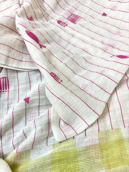 Pink Fin Lagoon Handwoven Saree