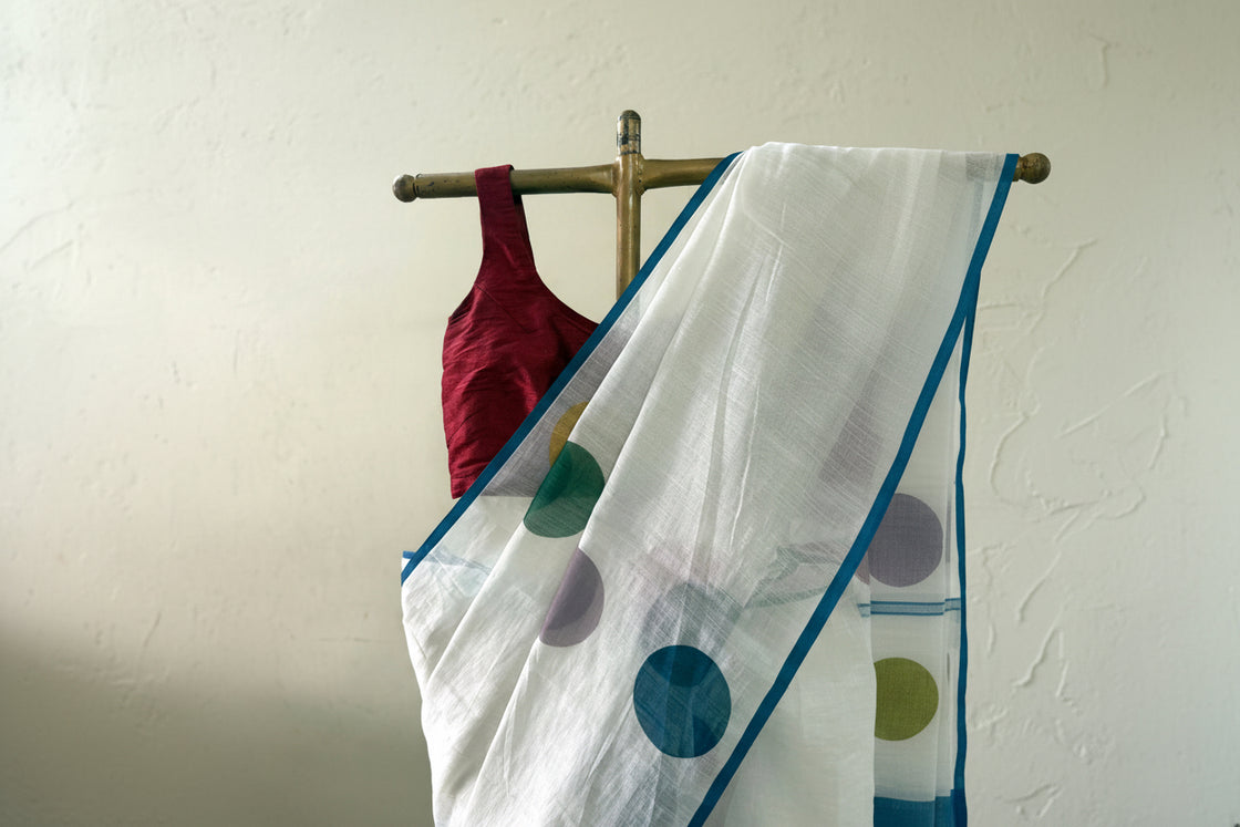 White linen cotton saree