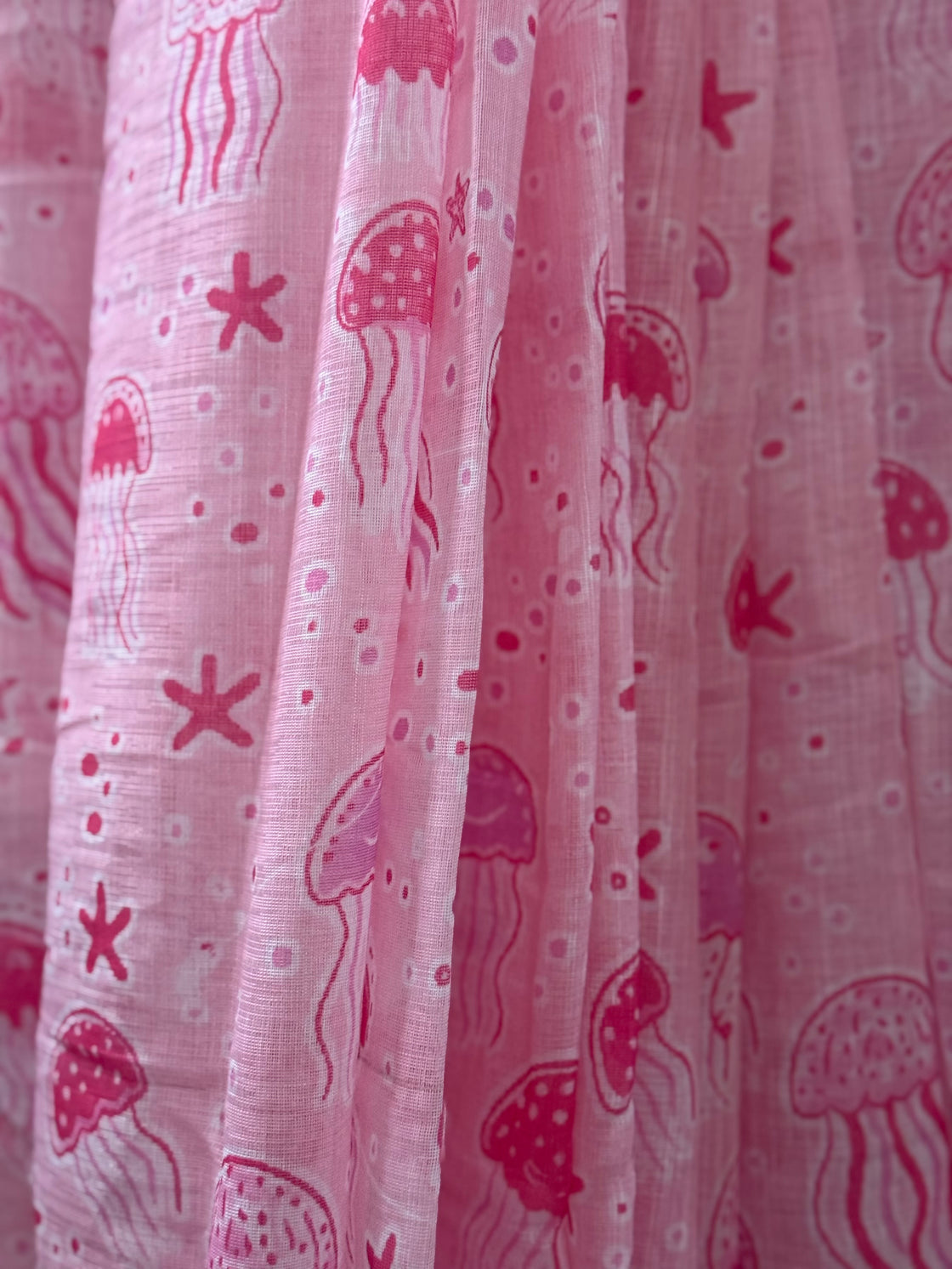 Pink linen cotton printed saree