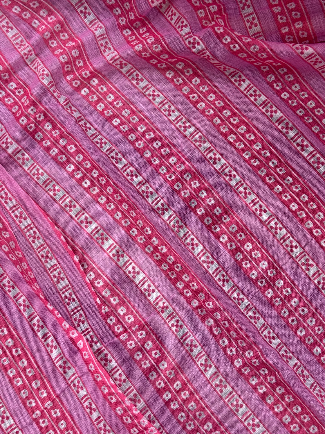 Pink linen cotton printed saree