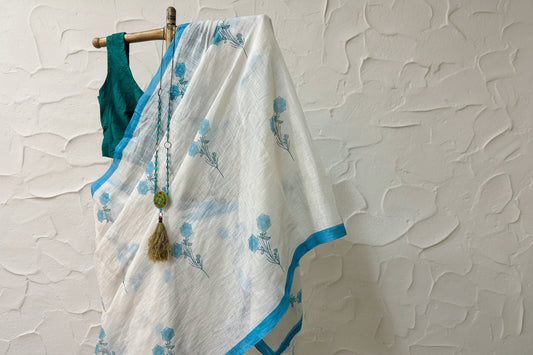White summer garden cotton saree