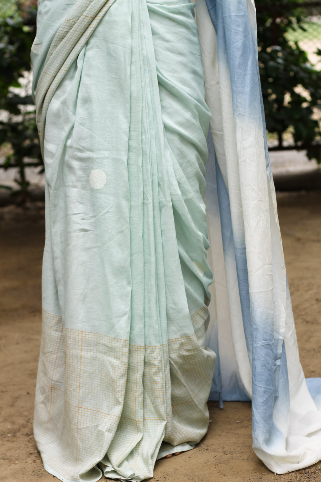 Blue endless summer block printed mulmul saree