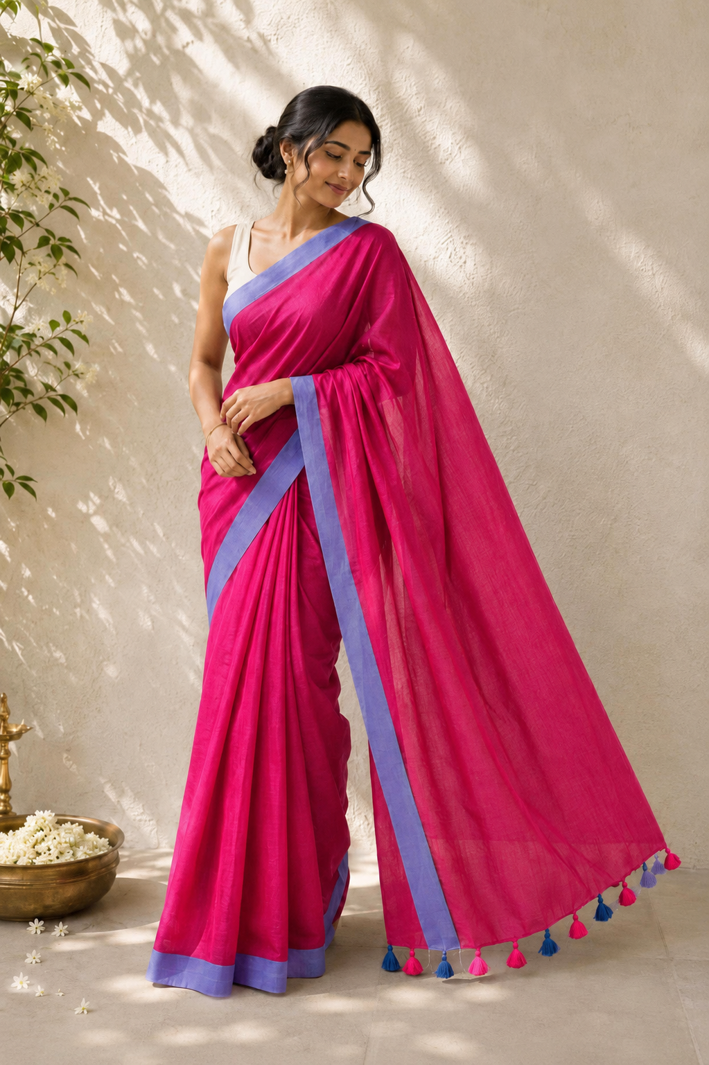 Hot Pink Cotton saree