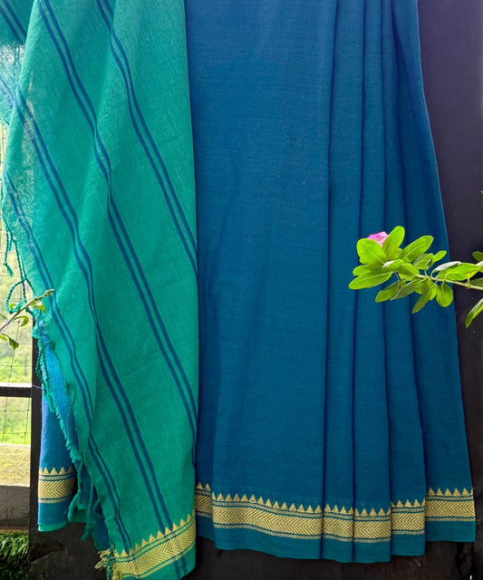 Pure cotton handwoven two tone saree