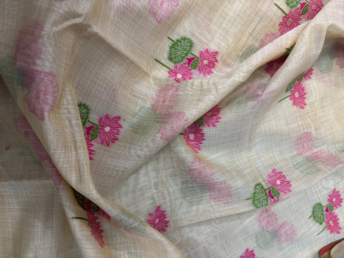 Pink lotus Chanderi cotton saree