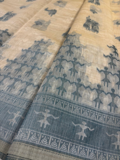 Teal green varli Chanderi cotton saree