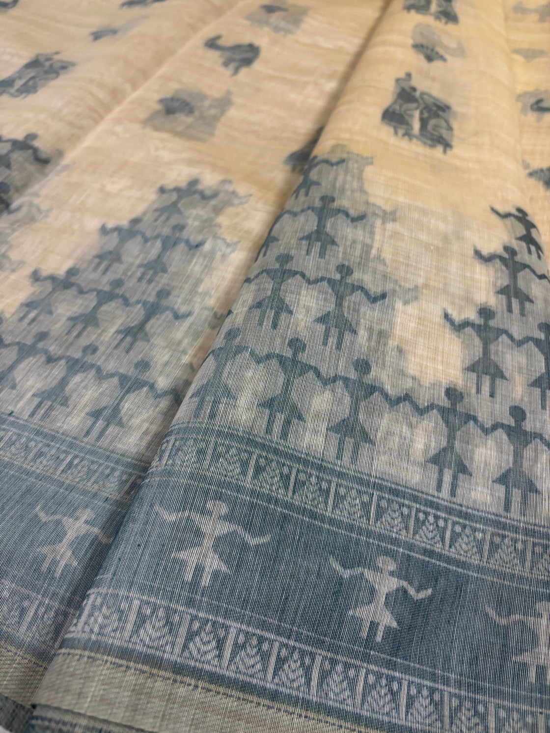 Teal green varli Chanderi cotton saree