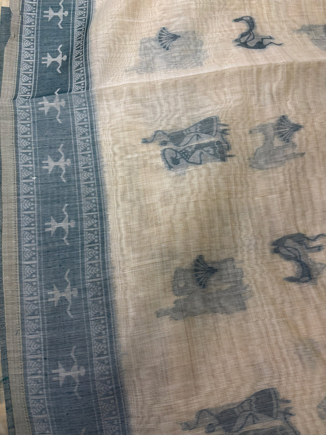 Teal green varli Chanderi cotton saree