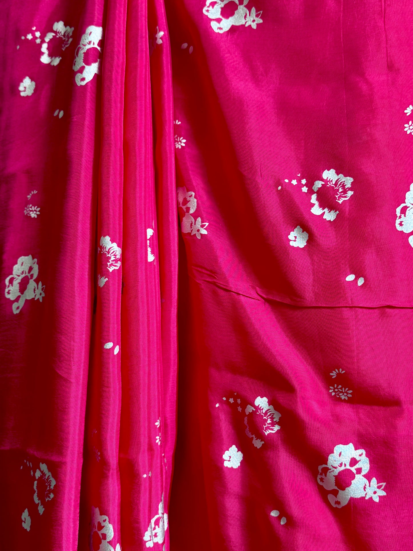 Pink hand blockprinted silk saree